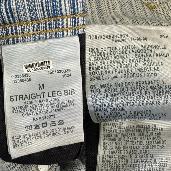 Wrangler Striped Straight Leg Overalls Blue White Classic Workwear Style Medium - Picture 15 of 16